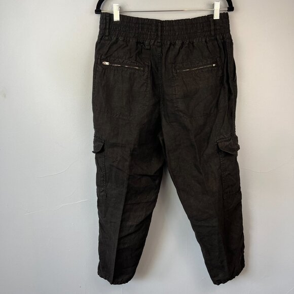 WRAP London Black Linen Cargo Trousers Size 10 Lagenlook Summer Vacation - Picture 10 of 11